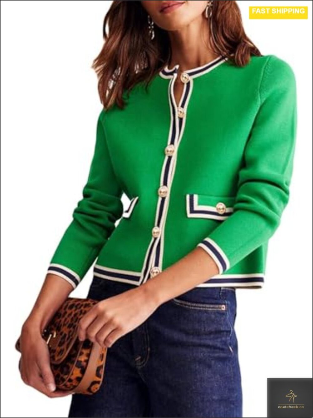 YEXPINE Cardigan Sweater Open Front Color Block Button Down Knit Tweed Jacket